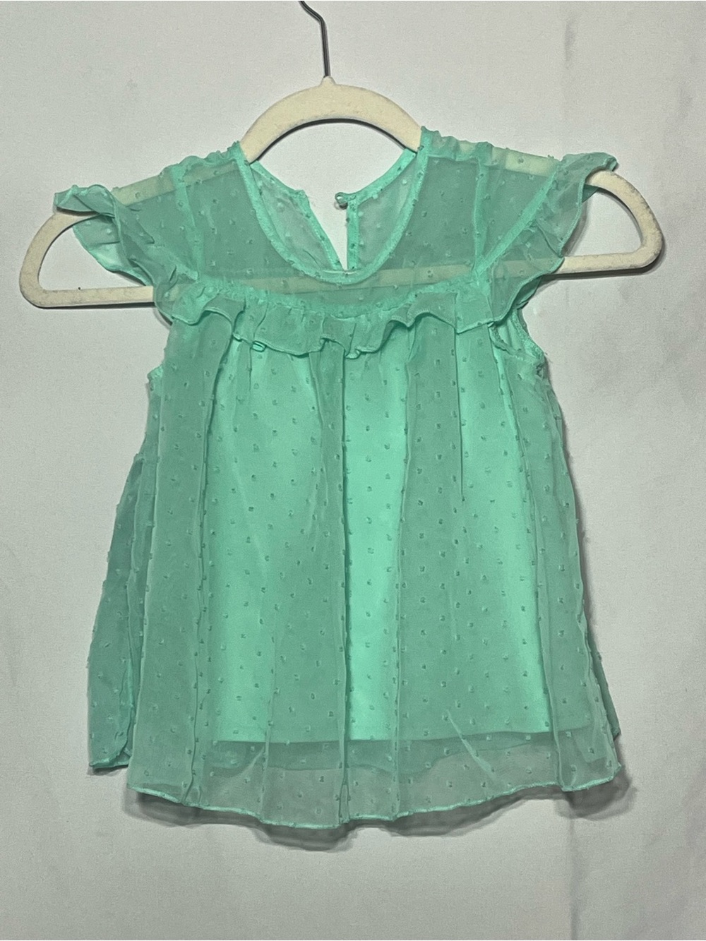 Toddler Girl 3T Light Mint Green Sheer Dot Ruffle Short Sleeve Lined Dress